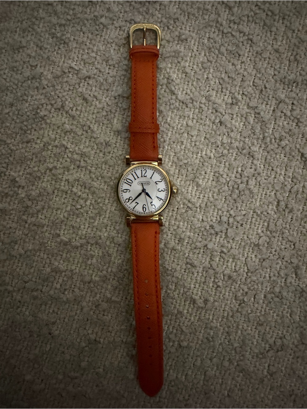 Coach Orange Leather Strap Gold Watch